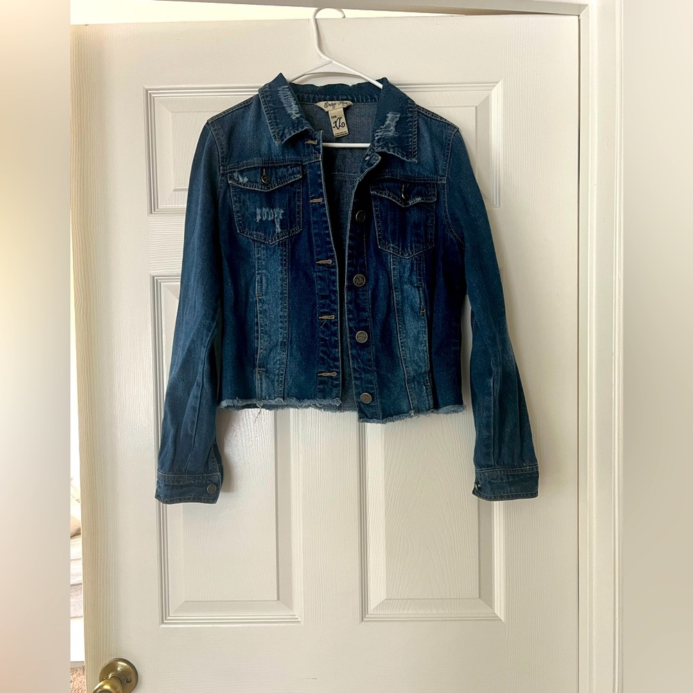 BARELY WORN Blue jean distressed jacket
